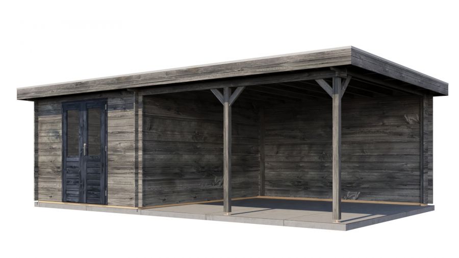 Lugarde Select Blokhut met overkapping Culemborg 300x400cm + 400cm - Keteldruk Grijs