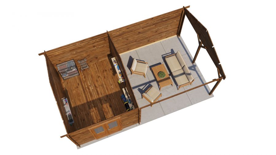 Lugarde Select Blokhut met overkapping Haaksbergen 300x400cm + 400cm - Keteldruk Bruin