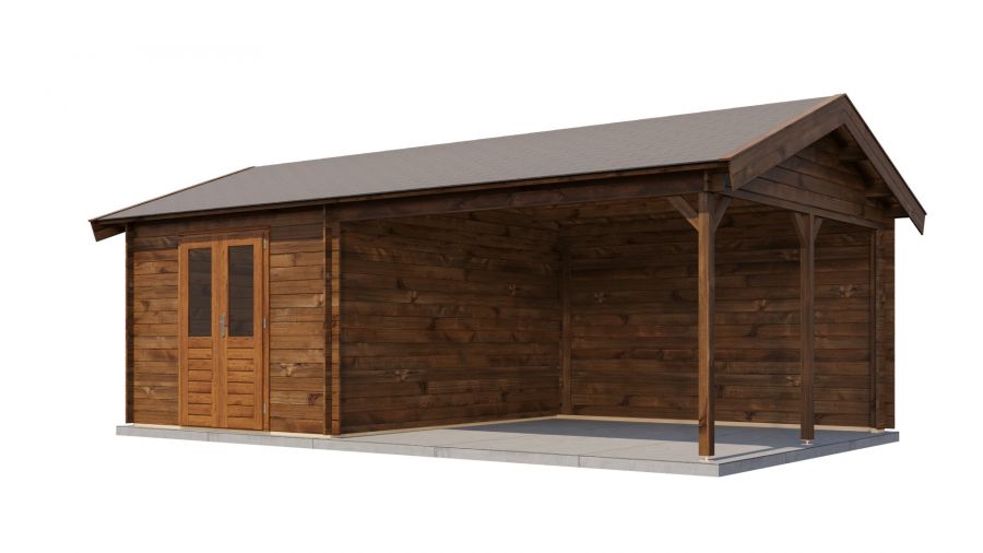 Lugarde Select Blokhut met overkapping Haaksbergen 300x400cm + 400cm - Keteldruk Bruin