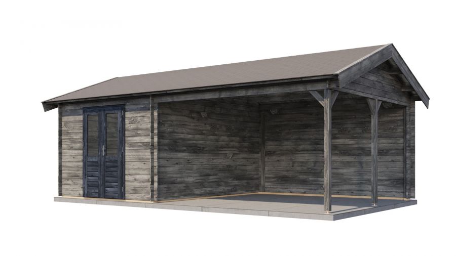 Lugarde Select Blokhut met overkapping Haaksbergen 300x400cm + 400cm - Keteldruk Grijs