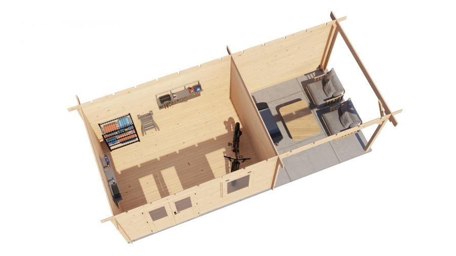 Lugarde Select Blokhut met overkapping Elst 400x300cm + 300cm - Onbehandeld