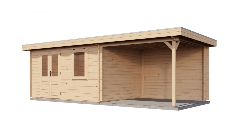 Lugarde Select Blokhut met overkapping Elst 400x300cm + 300cm - Onbehandeld