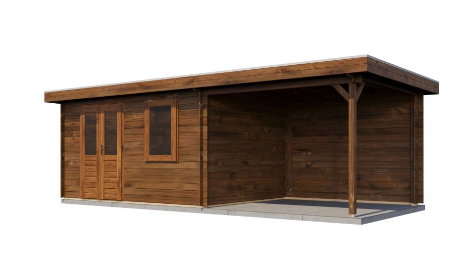 Lugarde Select Blokhut met overkapping Elst 400x300cm + 300cm - Keteldruk Bruin
