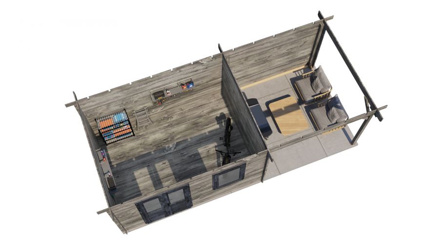 Lugarde Select Blokhut met overkapping Elst 400x300cm + 300cm - Keteldruk Grijs