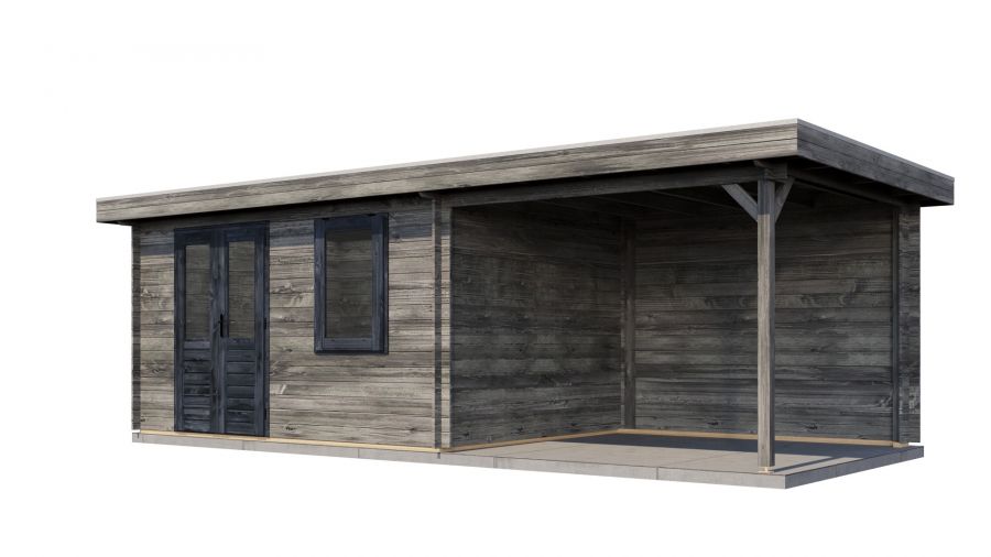 Lugarde Select Blokhut met overkapping Elst 400x300cm + 300cm - Keteldruk Grijs