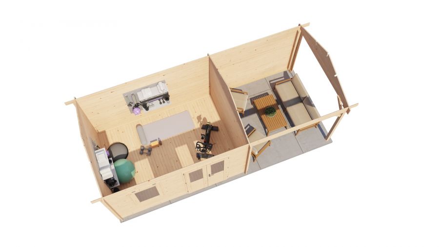 Lugarde Select Blokhut met overkapping Holten 400x300cm + 300cm - Onbehandeld
