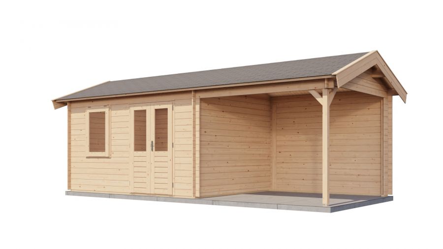 Lugarde Select Blokhut met overkapping Holten 400x300cm + 300cm - Onbehandeld