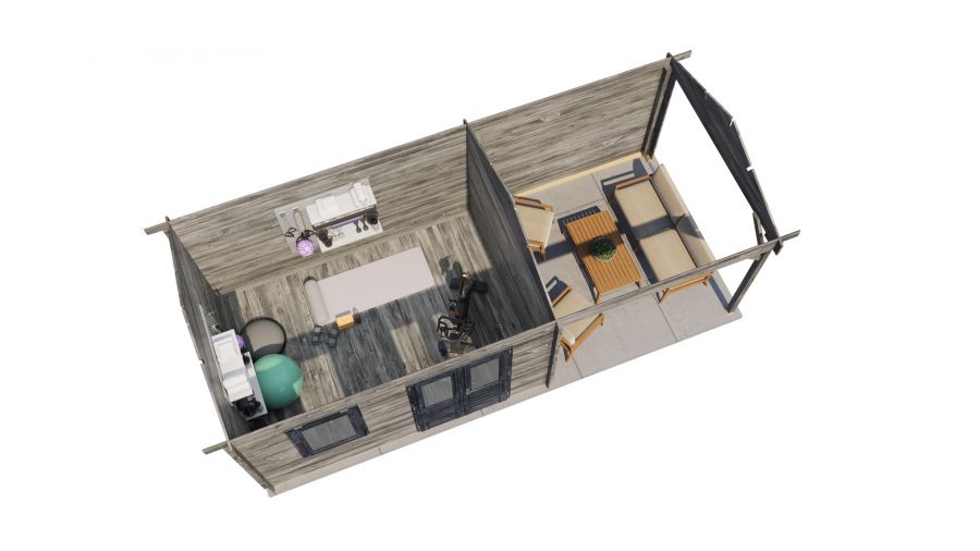 Lugarde Select Blokhut met overkapping Holten 400x300cm + 300cm - Keteldruk Grijs