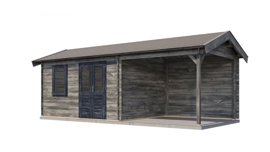 Lugarde Select Blokhut met overkapping Holten 400x300cm + 300cm - Keteldruk Grijs