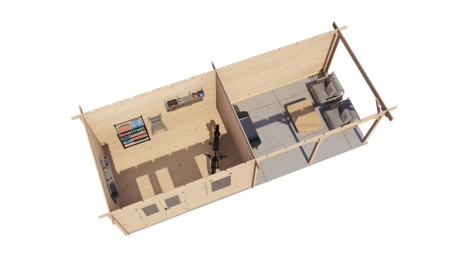 Lugarde Select Blokhut met overkapping Huissen 400x300cm + 400cm - Onbehandeld