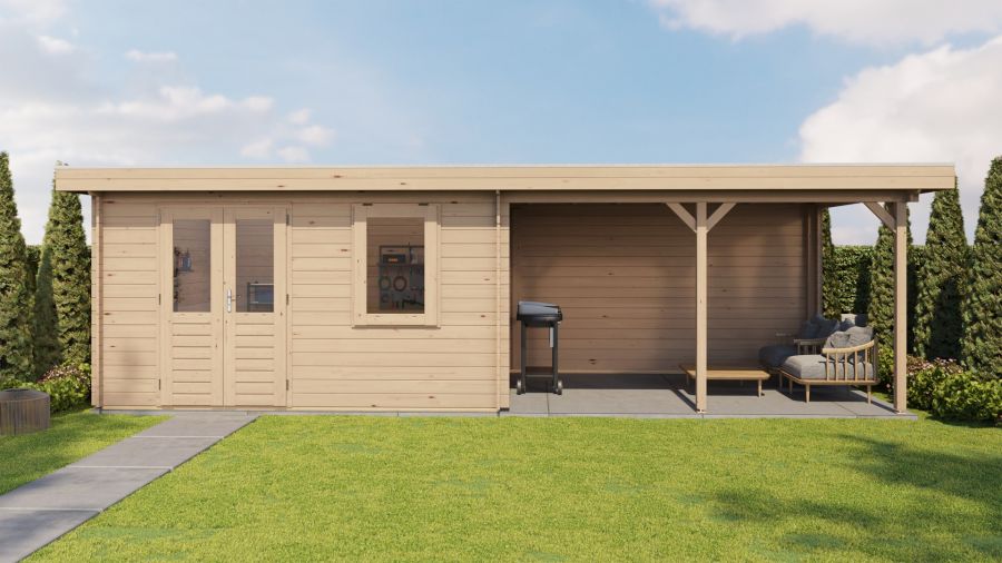 Lugarde Select Blokhut met overkapping Huissen 400x300cm + 400cm - Onbehandeld