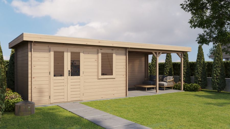 Lugarde Select Blokhut met overkapping Huissen 400x300cm + 400cm - Onbehandeld