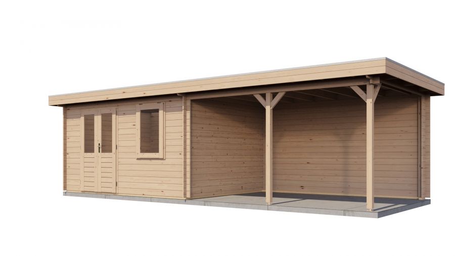 Lugarde Select Blokhut met overkapping Huissen 400x300cm + 400cm - Onbehandeld