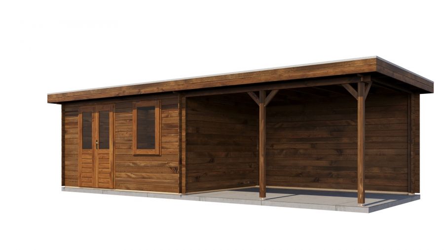 Lugarde Select Blokhut met overkapping Huissen 400x300cm + 400cm - Keteldruk Bruin