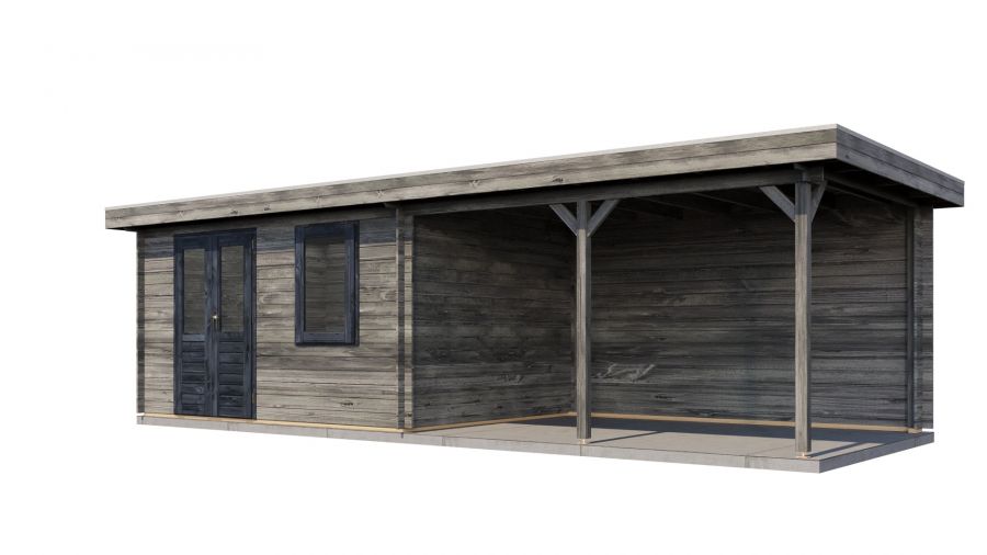 Lugarde Select Blokhut met overkapping Huissen 400x300cm + 400cm - Keteldruk Grijs