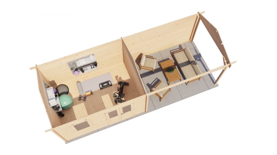 Lugarde Select Blokhut met overkapping Voorst 400x300cm + 400cm - Onbehandeld