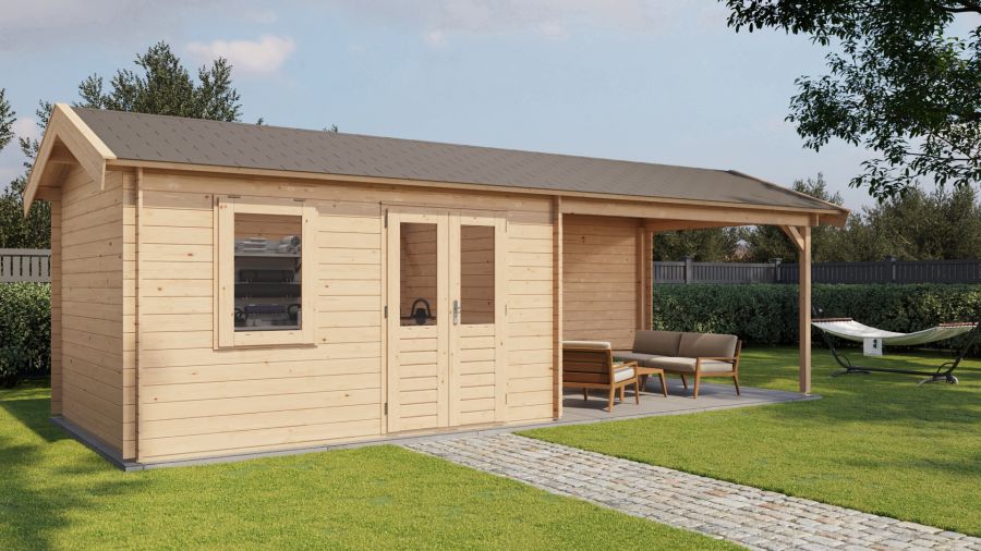 Lugarde Select Blokhut met overkapping Voorst 400x300cm + 400cm - Onbehandeld