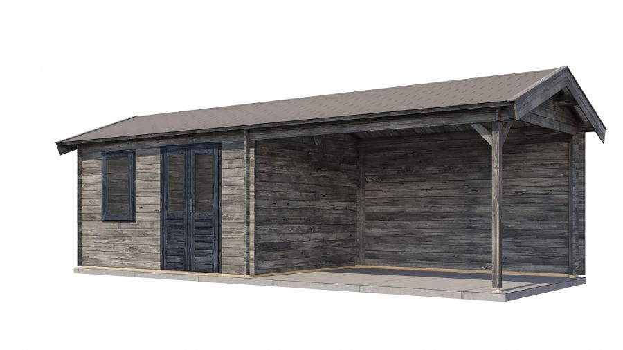 Lugarde Select Blokhut met overkapping Voorst 400x300cm + 400cm - Keteldruk Grijs