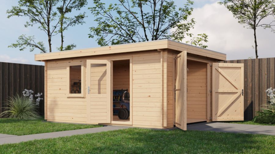 Lugarde Select Blokhut Eibergen met garagedeur 350x500cm - Onbehandeld