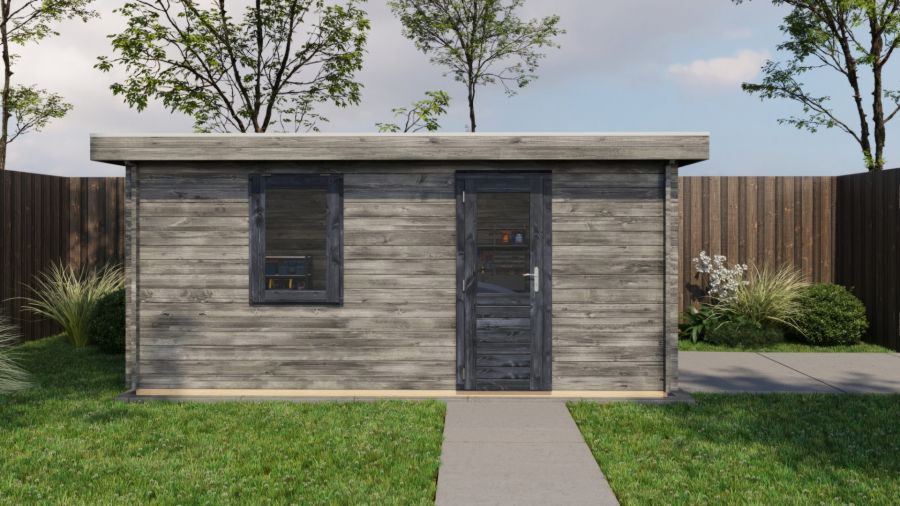 Lugarde Select Blokhut Eibergen met garagedeur 350x500cm - Keteldruk Grijs
