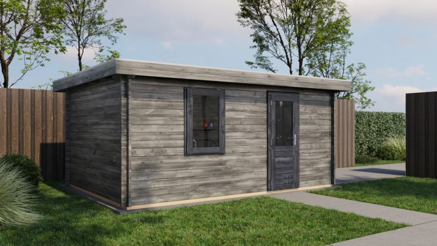 Lugarde Select Blokhut Eibergen met garagedeur 350x500cm - Keteldruk Grijs