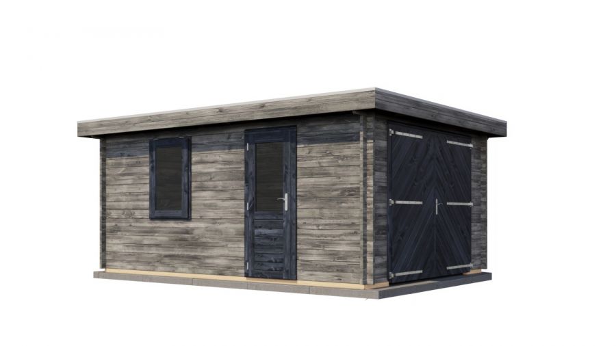 Lugarde Select Blokhut Eibergen met garagedeur 350x500cm - Keteldruk Grijs