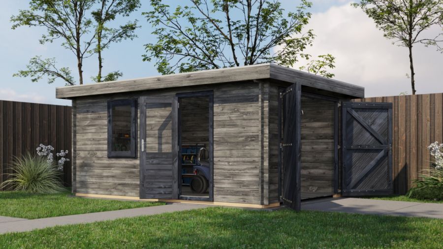 Lugarde Select Blokhut Eibergen met garagedeur 350x500cm - Keteldruk Grijs