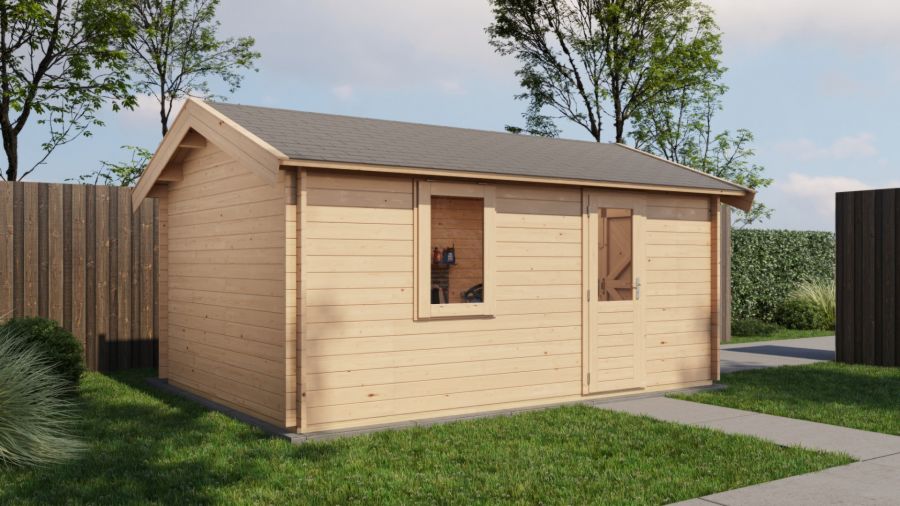 Lugarde Select Blokhut Opheusden met garagedeur 350x500cm - Onbehandeld
