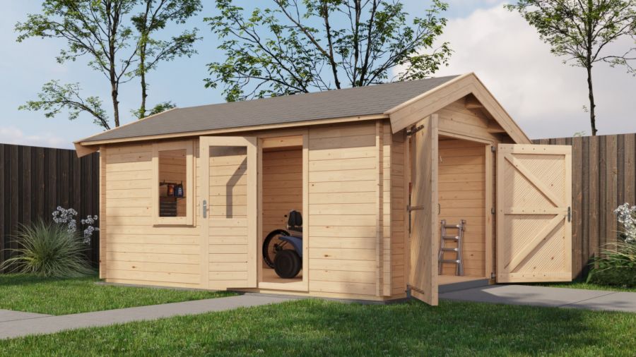 Lugarde Select Blokhut Opheusden met garagedeur 350x500cm - Onbehandeld