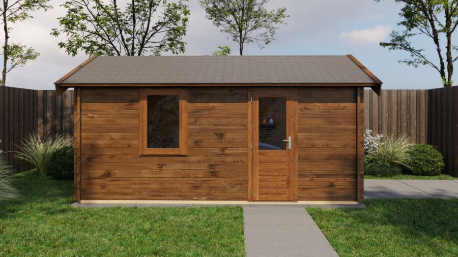 Lugarde Select Blokhut Opheusden met garagedeur 350x500cm - Keteldruk Bruin
