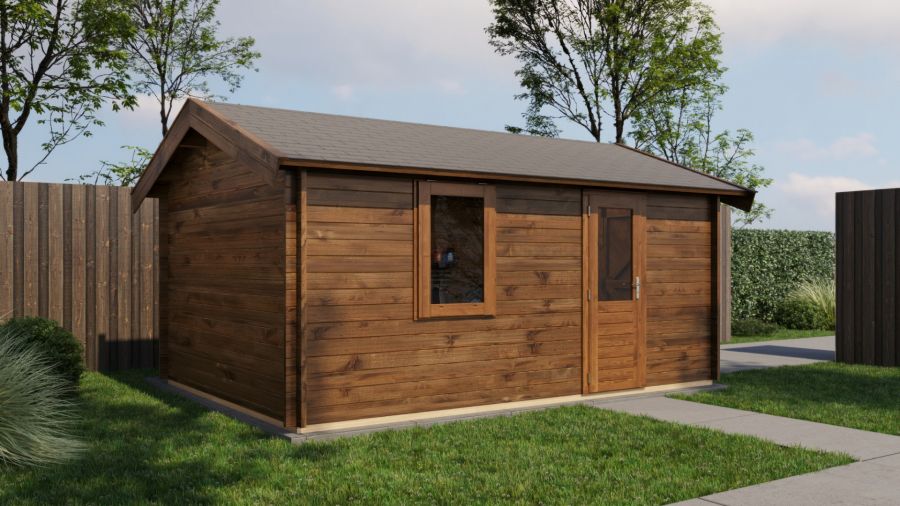 Lugarde Select Blokhut Opheusden met garagedeur 350x500cm - Keteldruk Bruin