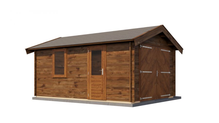 Lugarde Select Blokhut Opheusden met garagedeur 350x500cm - Keteldruk Bruin