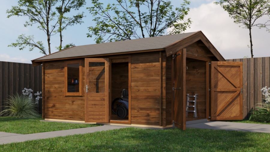 Lugarde Select Blokhut Opheusden met garagedeur 350x500cm - Keteldruk Bruin