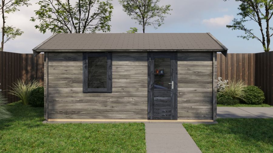 Lugarde Select Blokhut Opheusden met garagedeur 350x500cm - Keteldruk Grijs