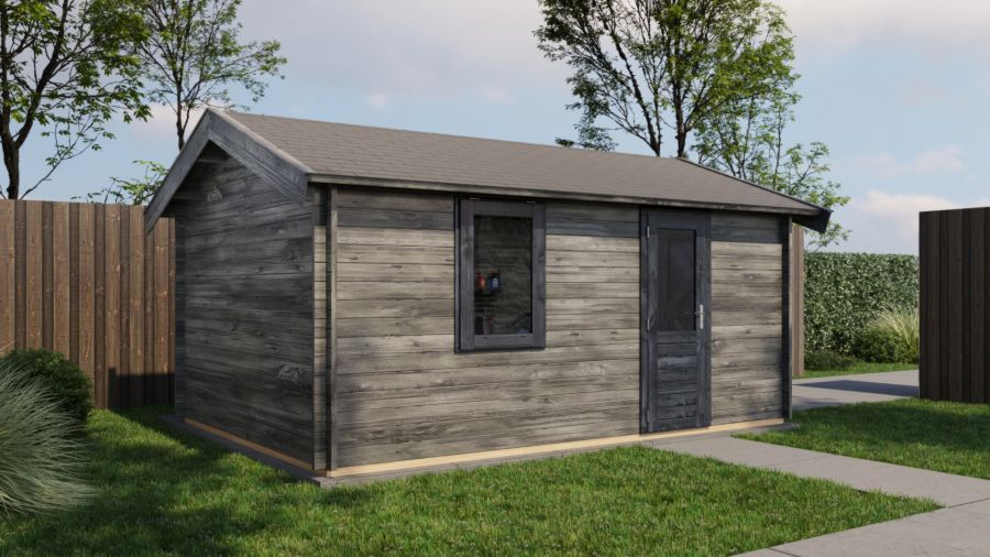 Lugarde Select Blokhut Opheusden met garagedeur 350x500cm - Keteldruk Grijs