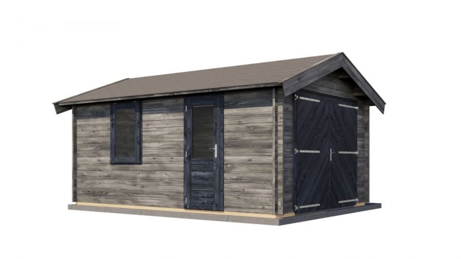 Lugarde Select Blokhut Opheusden met garagedeur 350x500cm - Keteldruk Grijs