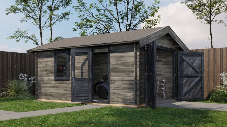 Lugarde Select Blokhut Opheusden met garagedeur 350x500cm - Keteldruk Grijs