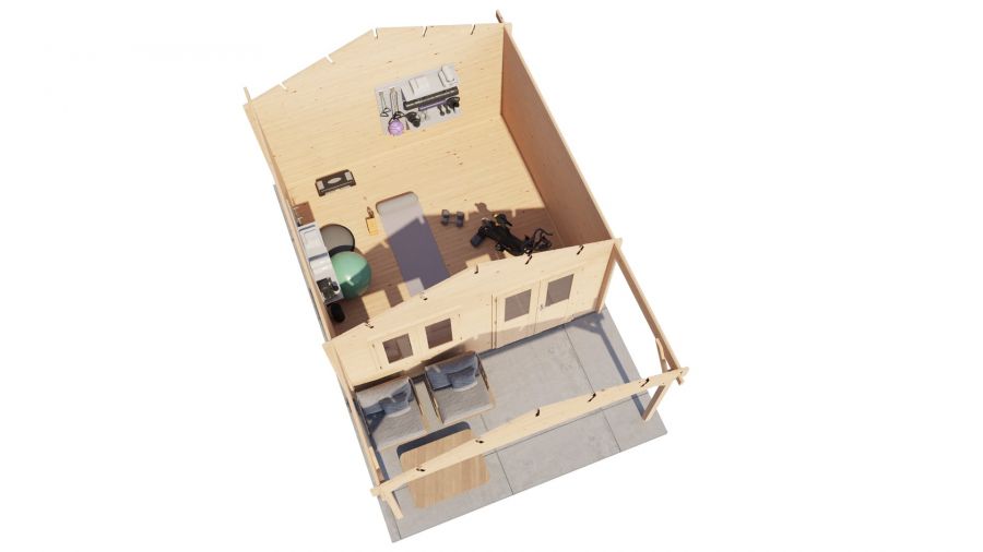 Lugarde Select Blokhut met overkapping Elburg 400x400cm + 200cm - Onbehandeld