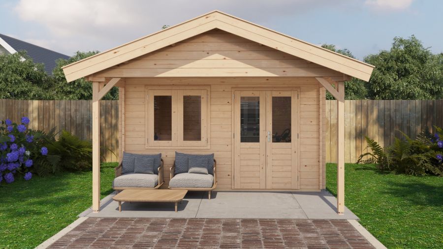 Lugarde Select Blokhut met overkapping Elburg 400x400cm + 200cm - Onbehandeld