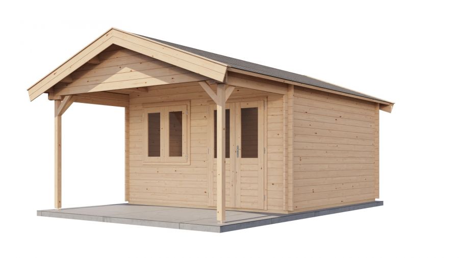 Lugarde Select Blokhut met overkapping Elburg 400x400cm + 200cm - Onbehandeld