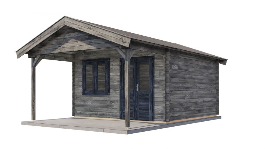 Lugarde Select Blokhut met overkapping Elburg 400x400cm + 200cm - Keteldruk Grijs
