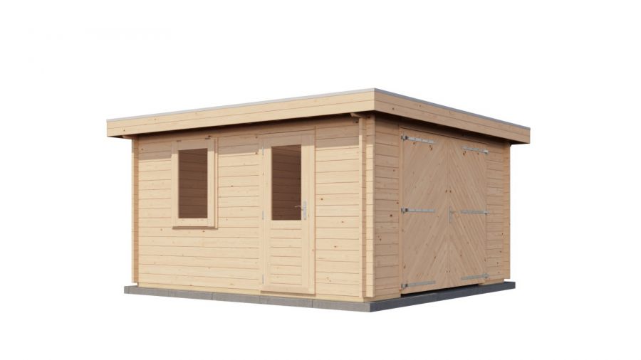 Lugarde Select Blokhut Groenlo met garagedeur 400x400cm - Onbehandeld