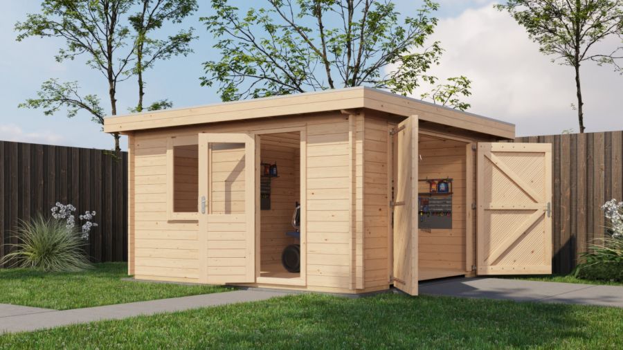 Lugarde Select Blokhut Groenlo met garagedeur 400x400cm - Onbehandeld