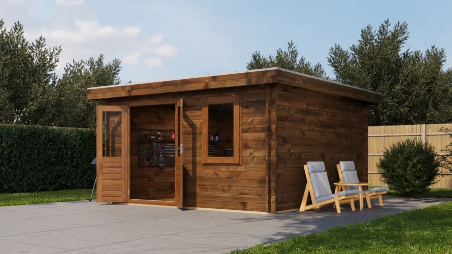 Lugarde Select Winterswijk Blokhut 400x400 cm 44 mm keteldruk bruin geïmpregneerd