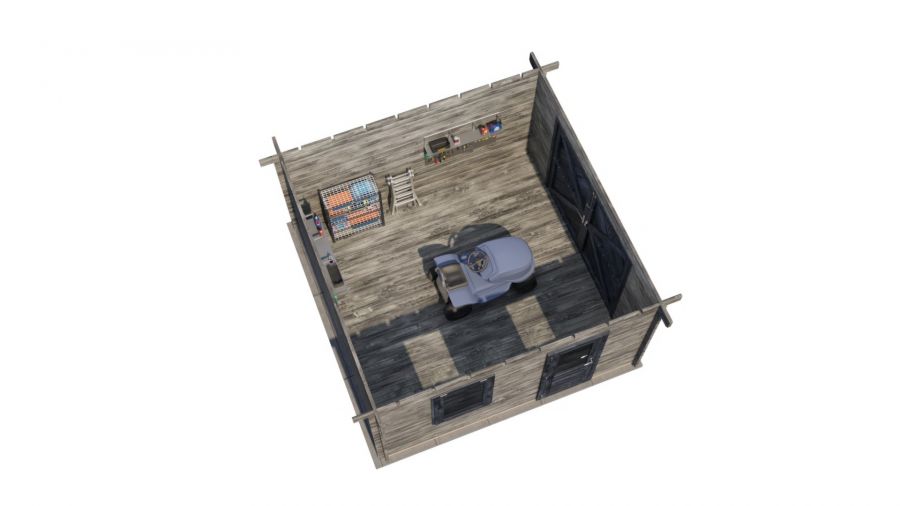 Lugarde Select Blokhut Groenlo met garagedeur 400x400cm - Keteldruk Grijs