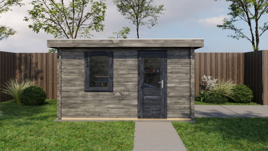 Lugarde Select Blokhut Groenlo met garagedeur 400x400cm - Keteldruk Grijs