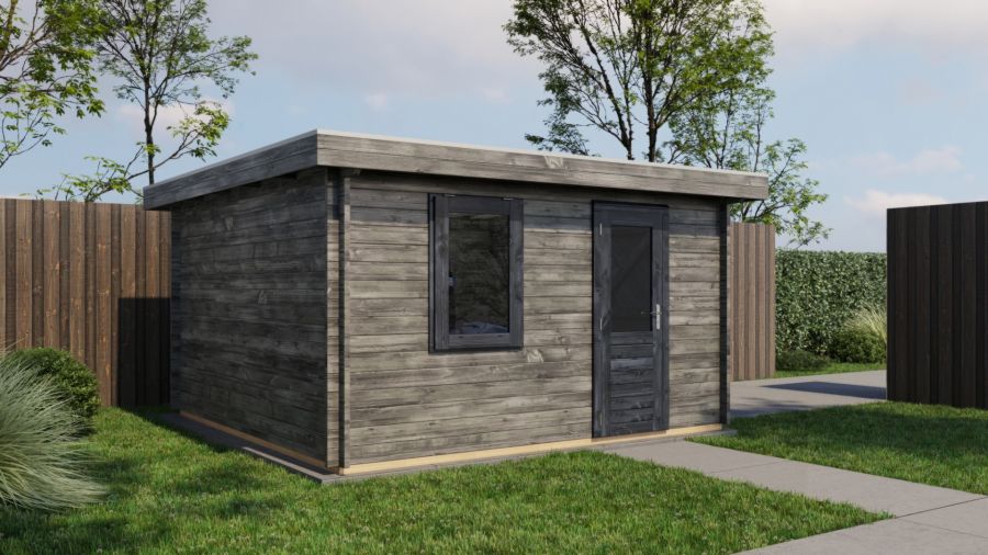 Lugarde Select Blokhut Groenlo met garagedeur 400x400cm - Keteldruk Grijs