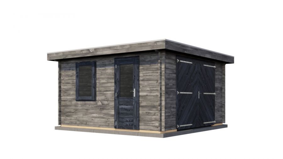 Lugarde Select Blokhut Groenlo met garagedeur 400x400cm - Keteldruk Grijs