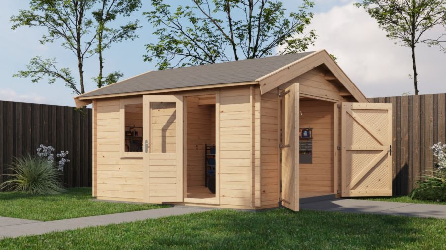 Lugarde Select Blokhut Maurik met garagedeur 400x400cm - Onbehandeld