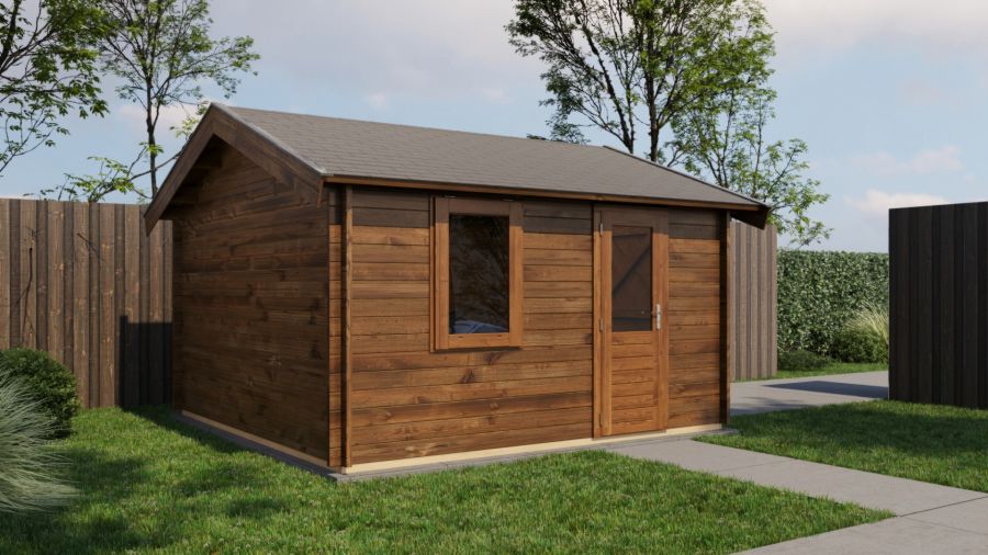 Lugarde Select Blokhut Maurik met garagedeur 400x400cm - Keteldruk Bruin